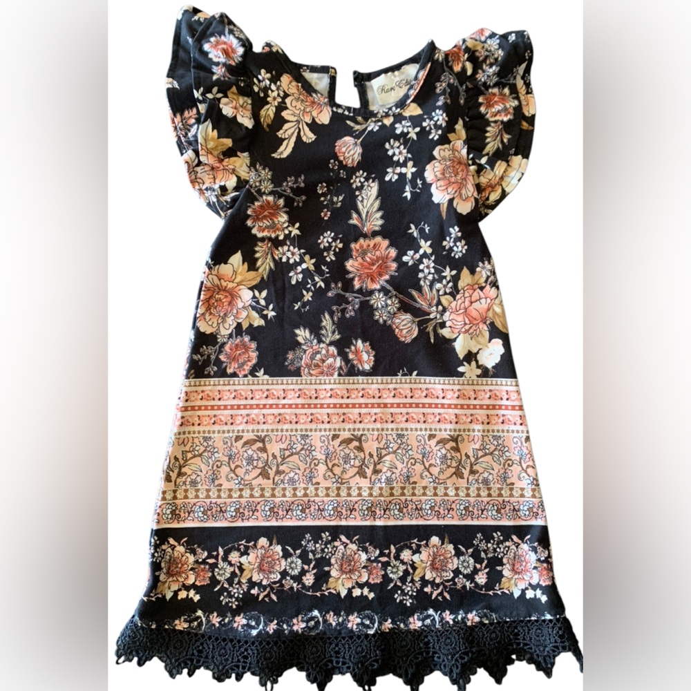 Rare Editions 4T Floral Lace Trim Keyhole Back Dress